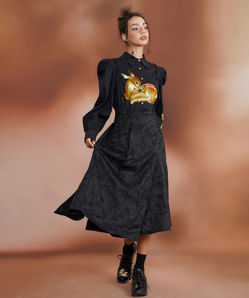 Deer Print Puff Sleeve Blouse